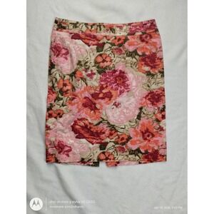 Talbots Women's 10 Floral Pencil Skirt Knee Length Pink Red Green Button Zip